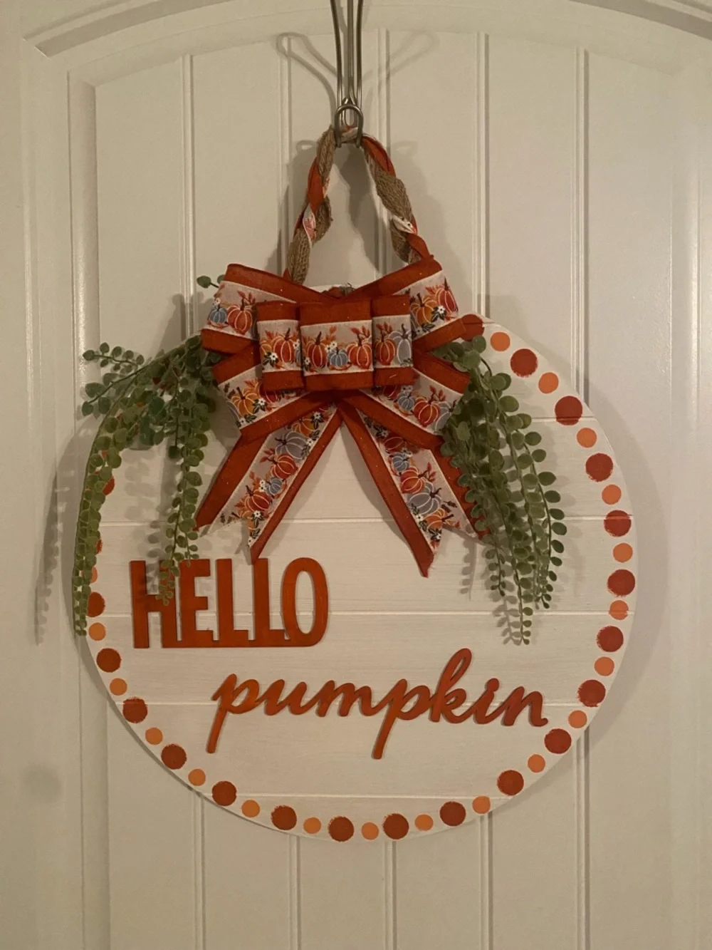 Hello Pumpkin Fall Door Hanger - Orange White